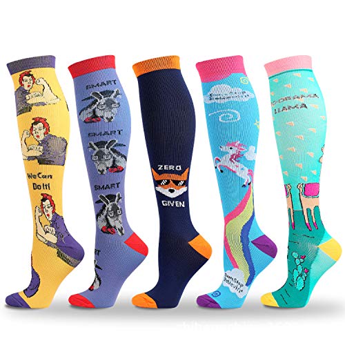 Animal Rainbow Athletic Socks Autumn and Winter overKnee Sports Socks Cartoon Compression Stockings (s/m,6pairs)