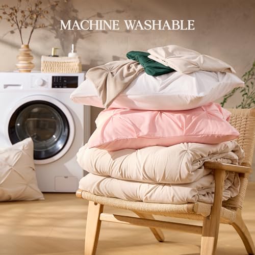Image of Andency California King Pinch Pleat Comforter Set (104 inchx96 inch),3 Piece Lightweight Pintuck Bedding Comforters & Sets, Fluffy Down Alternative Comforter with 2 Pillow Shams for All Season,Beige