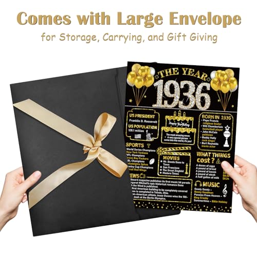 Kuxriox Large 90th Birthday Card With Envelope, Black Gold Happy 90th Birthday Giant Guest Book Gifts for Men Women, Giant Ninety Bday Card Gifts Party Supplies, The Year 1936 Jumbo 90 Bday Card by Kuxriox - Image 4