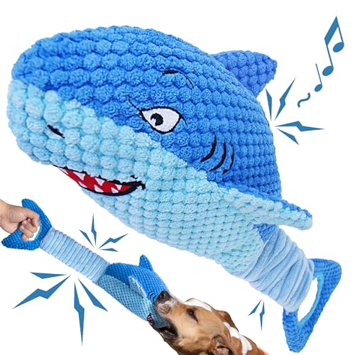LEGEND SANDY Squeaky Dog Toys for Large Dogs Interactive Plush Shark Toy with Crinkle & Tug of War Tail Puppy Chew Toys for Small Medium Large Breeds
