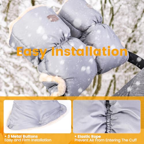 Image of Orzbow Faux Sheepskin Stroller Gloves, Universal, Cozy & Warm, Light Gray