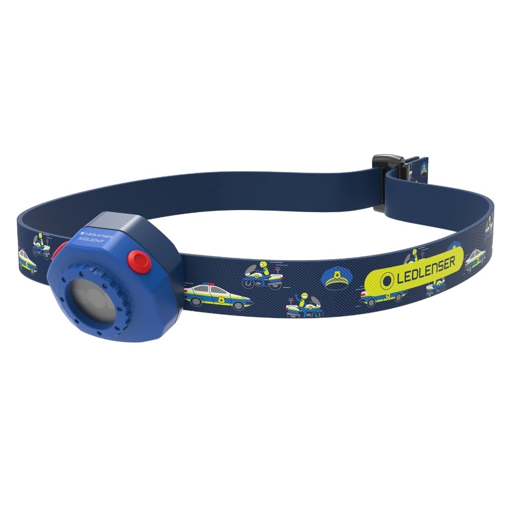 Ledlenser KIDLED4R Kids Head Torch Rechargeable, 3 Colour LED Headlamp Police Blue, Lightweight, Auto Shut-Off Feature, Inc Clip for Backpack, Ideal for Reading, Camping, Gift for Children Girls Boys