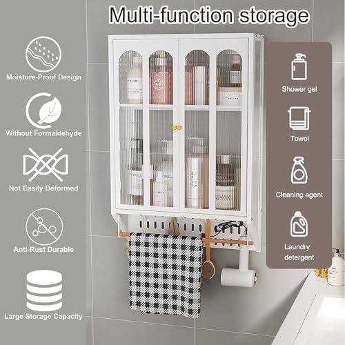Mcine Wandschrank aus Metall für Badezimmer, platzsparend, mit verstellbaren Regalen, Handtuchstange und WC-Design, ideal für kleine Menschen