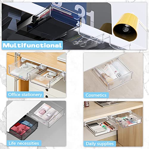 Self-adhesive Under Desk Drawer Organizer, 2 Pack Table Hidden Slide Out Large Storage Mounted Desktop Pencil Holder Tray Drawers for Office Home School Stationery Kitchen (Large,  image 2