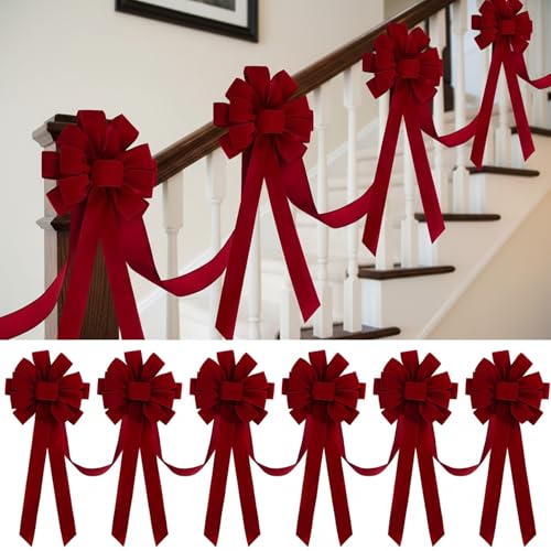 Suncalla 14 ft Christmas Bows Garland for Stairs Decoration Xmas