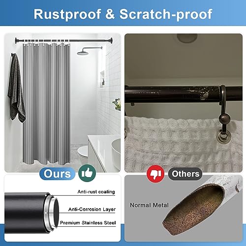 Image of Industrial Curtain Rods for Windows 48 to 84 inch - 90 inchExtra Long Shower Rod Wall Mounted for Bathroom,Closet,Room Divider,Outdoor Patio - Adjustable Heavy Duty Shower Pole - Black