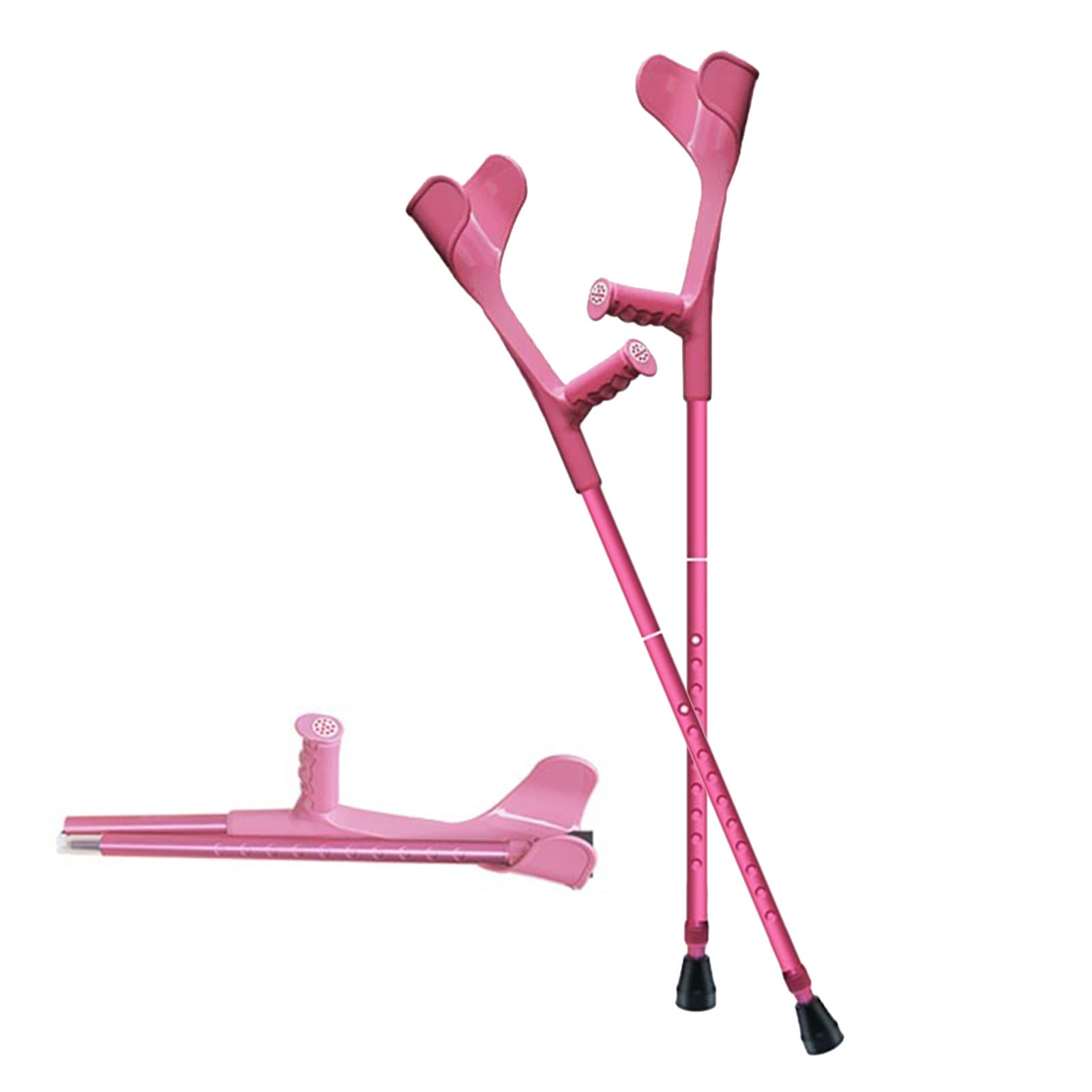 1 Par Plegable Muletas Ortopédicas, Bastones Ligeros de Aluminio con Asas Ergonómicas, Muletas para Caminar Rosa para Mujeres, Altura Aplicable 145-185cm