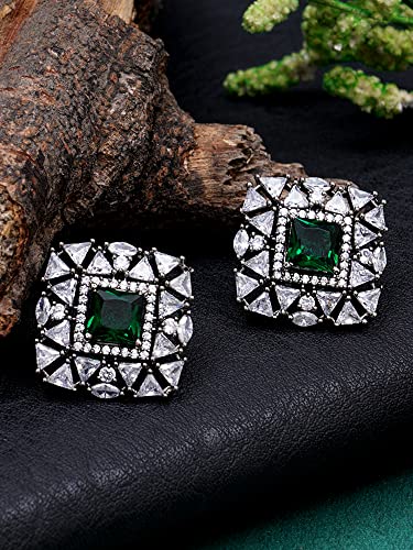 Image of Karatcart Women Green American Diamond Stud Earrings