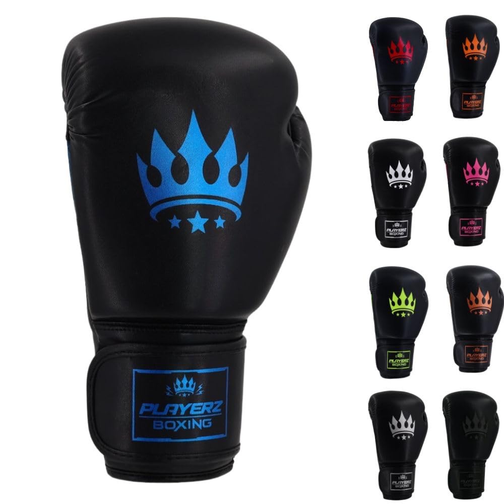 Playerz Element Adult Boxing Gloves – Premium, High-Performance Training Gloves for Boxing, Muay Thai, and Kickboxing – Superior Comfort and Protection for Men and Women (Black/Blue, 10oz)