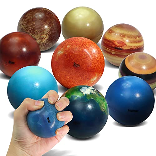 Novelty Place Bolas anti-stress com sistema solar, 10 bolas anti-stress para crianças e adultos, brinquedo relaxante anti-stress, presente de astronomia, festa temática espacial, prémio de carnaval