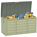Patiomore 75 Gallon Outdoor Deck Storage Box – Heavy Duty Resin with Lockable Lid, Waterproof & UV Resistant for Patio Furniture, Garden Tools(Green)