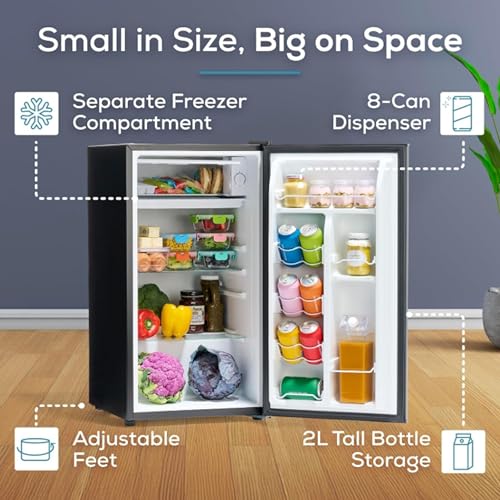 Image of Igloo IRF32BK Single Door Compact Refrigerator with Freezer, Slide Out Glass Shelf, Perfect for Homes, Offices, Dorms, 3.2 Cu.ft