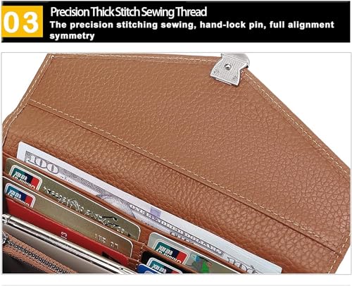 Leather Women's Wallets With RFID Blocking,Clutch Bag With Buckle Lychee Pattern, A Long, Large-Capacity Multi-Card Holder Tri-fold Wallet That Can Hold Mobile Phones, Green2