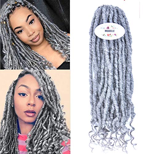 MSBELLE 6 Packs/lot Soul Goddess Locs Synthetic Twist Crochet Braids Hair with Curly Ends Goddess Faux Locs Crochet Braiding Hair Extensions Grey Color