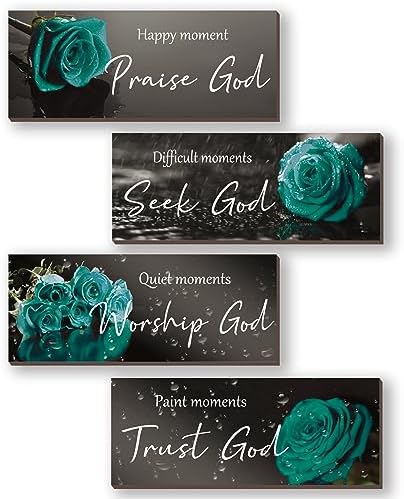 Amazon.com: 4 Pieces Teal Wall Decor Teal Rose Bathroom Decors ...
