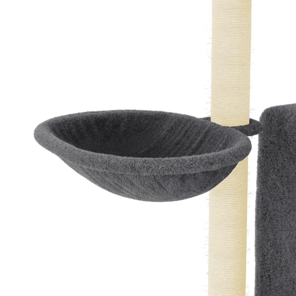 Rascador para gatos de sisal, rascador con cueva, hamaca, plataforma, felpa, gris oscuro, 84,5 x 54 x 96,5 cm, interior para gatos y gatos con columna rascadora