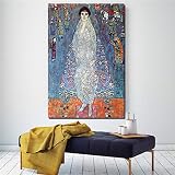 IRRYNJ Gustav Klimt Oeuvre Affiche Rétro Femme Toile Tableau Peinture Coloré Femme Portrait Murale Art Salon Maison Decoration Murale Image 60x90cmx1 Pas de Cadre