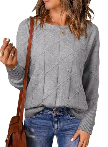Image of EVALESS Casual Crewneck Sweaters for Women Fall Winter 2026 Lightweight Long Batwing Sleeve Pullover Sweaters Tops Clothes