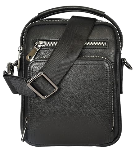 Sac à bandoulière en cuir véritable homme Jett petite sacoche noire