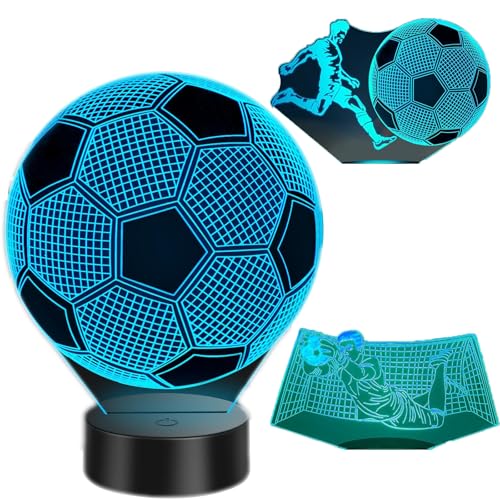 ACQUTEE Regalos de fútbol para niños y niñas, regalos de fútbol para niños, luz nocturna 3D, decoración para habitación infantil, lámpara de ilusión óptica, 16 colores, regalo de Pascua, regalo de