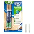 Grout Pen Beige Tile Paint Marker: Waterproof Tile Grout Colorant and Sealer Pen - Beige Narrow 5mm, 2 Pack with Extra Tips (7mL)