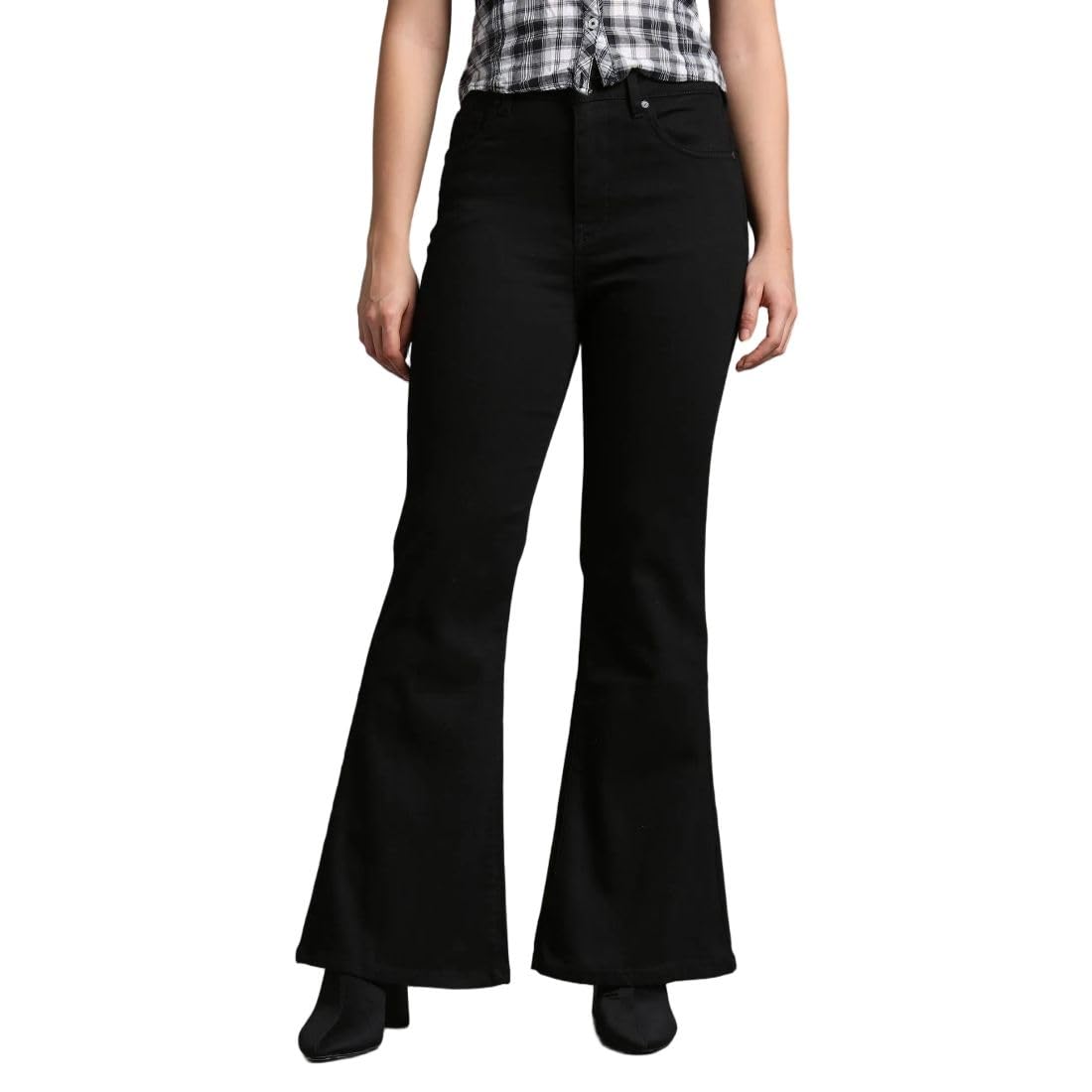 Women's Extreme Flare Fit Jeans| Solid | High Rise | Stretchable | Jeans for Woman-image-36