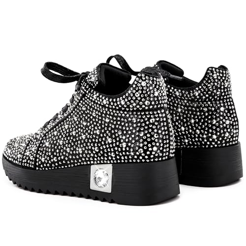 Image of FINDVELL Women's Fashion Glitter Sneakers Platform Wedge Shoes Sparkly Rhinestone High Top Sneakers Trendy Sequin Shoes Wedding Bride Dress