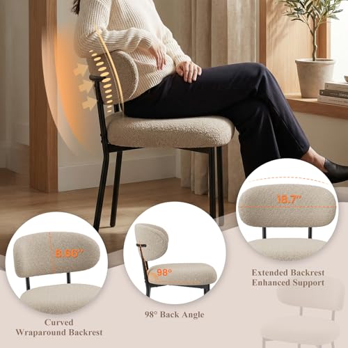 MALOL Dining Chairs Set of 2, Boucle Dining Room Chairs with Metal Legs & Curved Backrest & Thick Cushion, Modern Upholstered Teddy Fabric Sherpa Kitchen Side Chairs, Camel by MALOL - Image 6