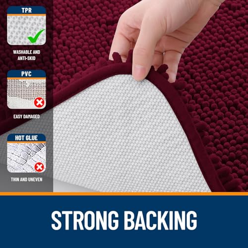 Image of OLANLY Bathroom Rugs Sets 2 Piece, Soft Absorbent Chenille Bath Mats and U-Shaped Contour Toilet Mat Area Rug Set, Machine Washable Bath Carpet, Home Decor Accessories(24 inchx16 inch+24 inchx20 inch, Burgundy)