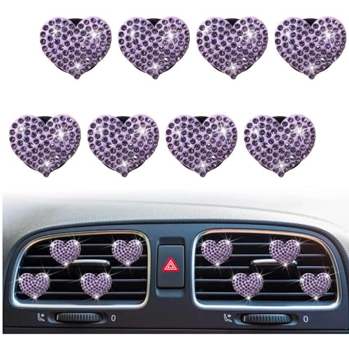 Image of 8Pcs Purple Bling Heart Air Vent Clips,Crystal Heart Cars Air Fresheners Vent Clips Cars Diffuser Rhinestone Diamond Decoration Car Interior Decor Cute Car Accessories for Women,Interior Accessories