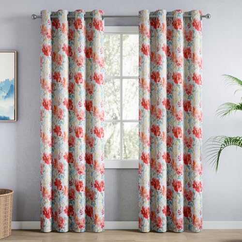 Image of haus & kinder Blackout Door Curtains 7 Feet Long Pack of 2 Door Curtains, 7 Feet Curtains for Door, 100% Room Darkening (Bloom Symphony, 114x213 CM)