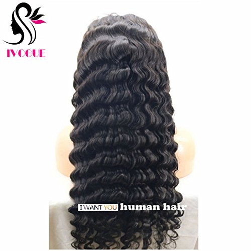 Long Deep Wave Mongolian Virgin Human Hair Full Lace Wigs Free Part Lace Front Wigs with Bleached Knots Baby Hair (18"LaceFrontWig)