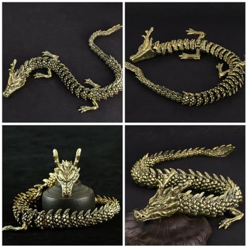 Figurine décorative de bureau dragon 3D vintage en cuivre or