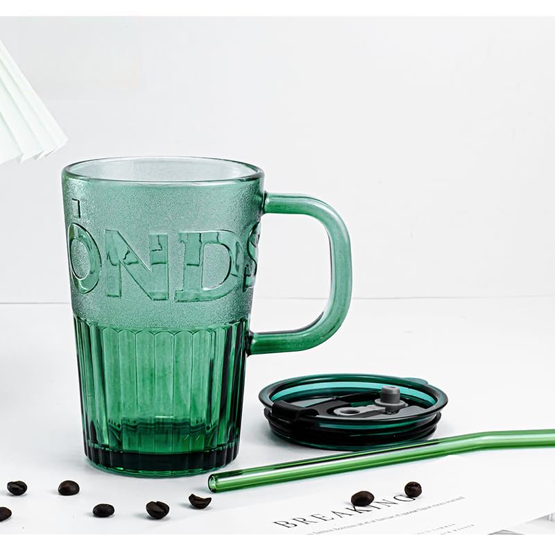 Image of Glass Tumbler with Airtight Lid and Straw - 450ml, Pack of 1, Travel Coffee Sipper Mug for Juice Cocktail Iced Tea Smoothie Hot Cold Drink Cup Home & Office (Receiving Random Color)
