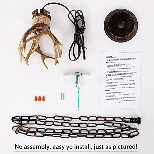 Rustic Deer Antler Light Fixtures, Small Farmhouse Pendant Hanging Lighting Fixture Faux Antler Lamps for Cabin Kitchen Table Sink Bathroom Coffee Shop Dining Room - Image 6