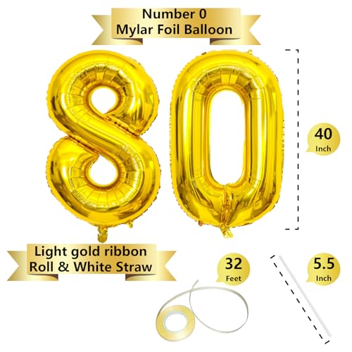 Image of Gold Number Balloons Birthday Balloons - Giant Gold Number 80 Balloon 40 inch, Numbers Balloon 10th Birthday Decorations, Gold Party Supplies for Women Men