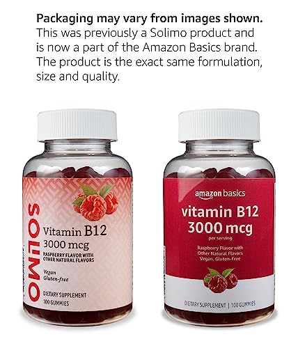 Amazon Basics Vitamin B12 3000 mcg Gummies, Normal Energy Production and Metabolism, Immune System Support, Raspberry, 100 Count (2 per Serving) (Previously Solimo) view 4