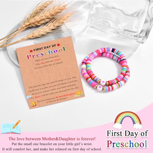 Back to School/First Day of School Bracelet Gifts, First Day of Kindergarten Preschool First/Second Grade Bracelet Gifts, Set of 2 Colorful Elastic Rope Bracelet for Girls3