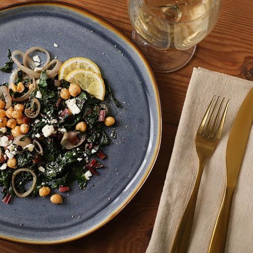 Image of Gibson Elite Algeria River Plates and Bowls Sets, 12-Piece Stoneware Dinnerware Sets, Reactive Glaze Dish Set - Blue