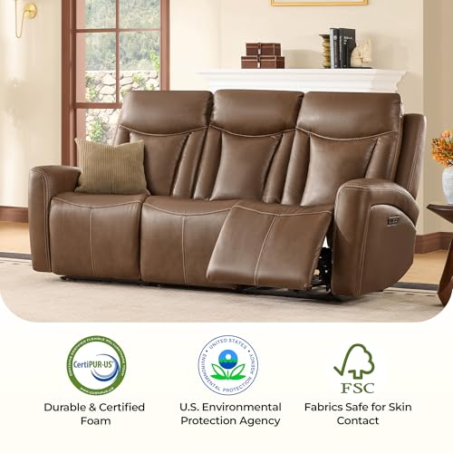 Image of CHITA Zero Gravity Leather Power Reclining Sofa, 3 Seater, Cafe