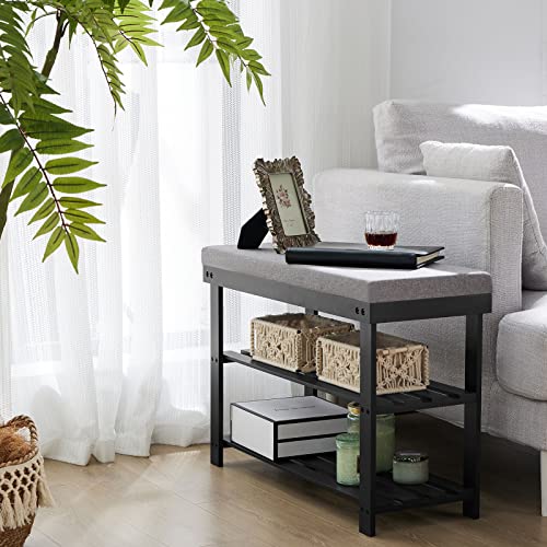 Apicizon 3-Tier Shoe Rack For Entryway, Bamboo Shoe Bench With Cushion Padded Seat, Small Shoe Organizer With Storage For Indoor Entrance Hallway Bedroom Living Room, Black #TOP5