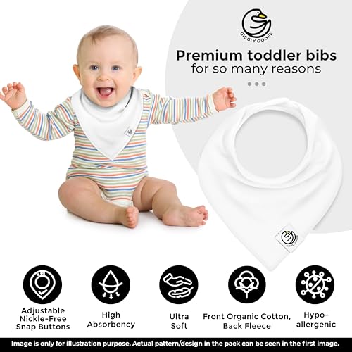 Image of Premium 3-Pack Drooling Bibs for Babies (Both Boys & Girls) | Double Layer, Organic Cotton, Adjustable Teething Bibs | Soft, Absorbent, Snap Closure Bandana Bibs with Fleece Backing