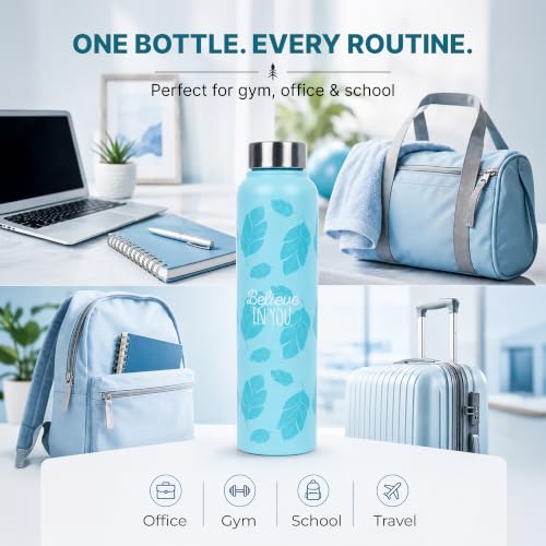 Image of The Better Home Stainless Steel Water Bottle 1 Litre Pack of 3 | Leak Proof, BPA Free, Rust Proof Steel Bottles | Printed Sipper Bottle for Office, Gym, School, Travel, Kids & Adults | Blue Green Pink