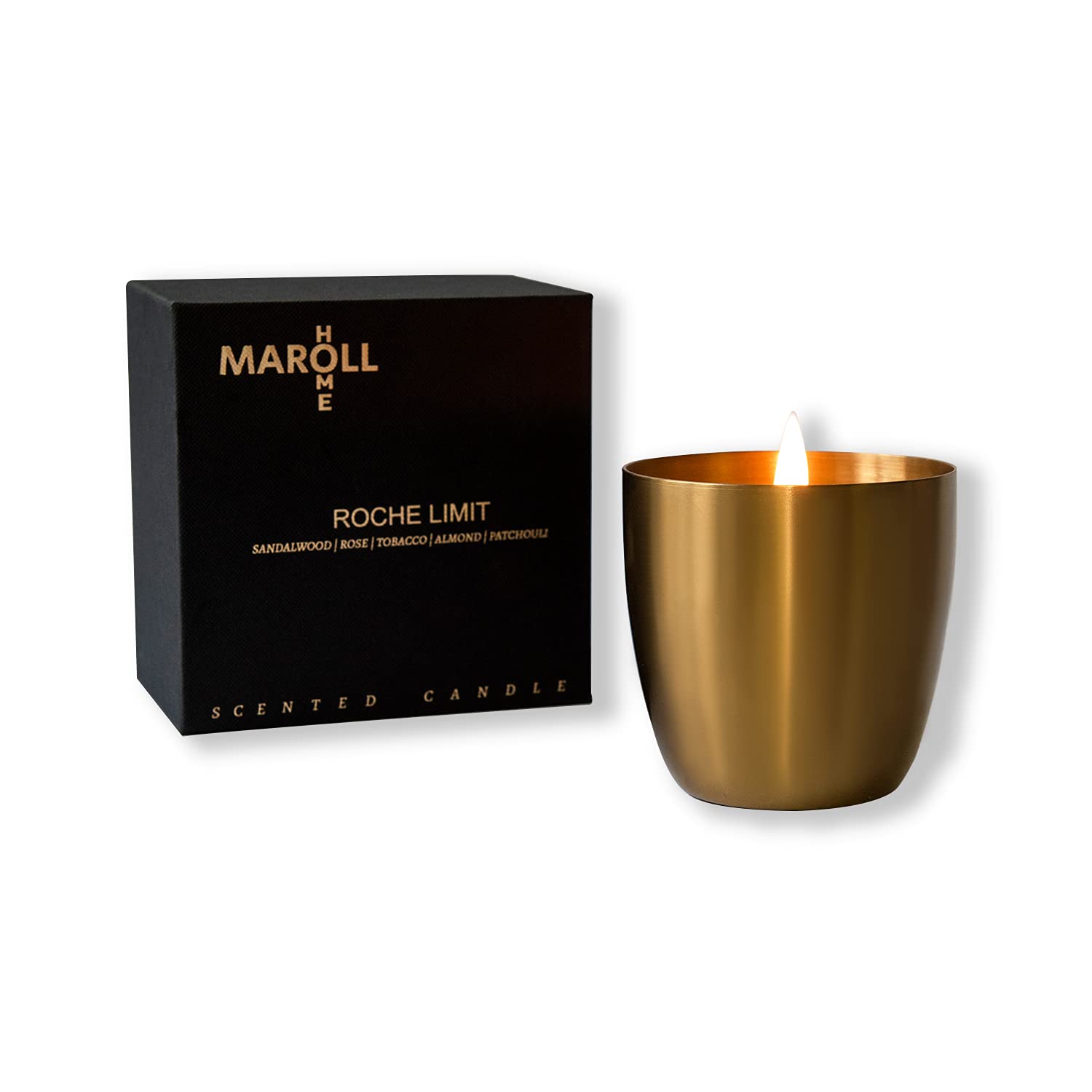 Maroll Home Scented Candle Natural Soy Wax 7.76oz Strongly Fragrance Aromatherapy Luxury Candle (Sandalwood&Rose) Long Lasting Stress Relief Relaxation Golden Metal Container Quality Gift Box