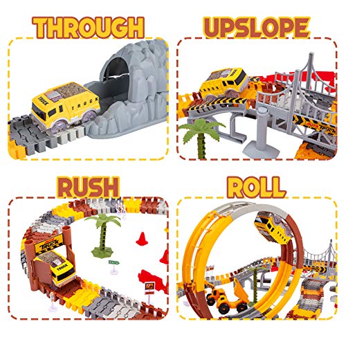 Construction Race Track Set for Kids, 240PCS Flexible Car Race Track with 2 LED Trucks, Race Track Playset with Liftable Tower Crane, Best Construction Toy Gift for 3 4 5 6 Year Old Boys and Girls - Thumbnail 4