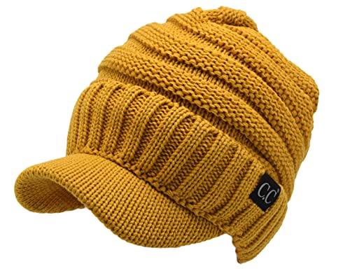 Image of C.C Trendy Warm Oversized Chunky Soft Oversized Ribbed Slouchy Knit Hat with Visor Brim