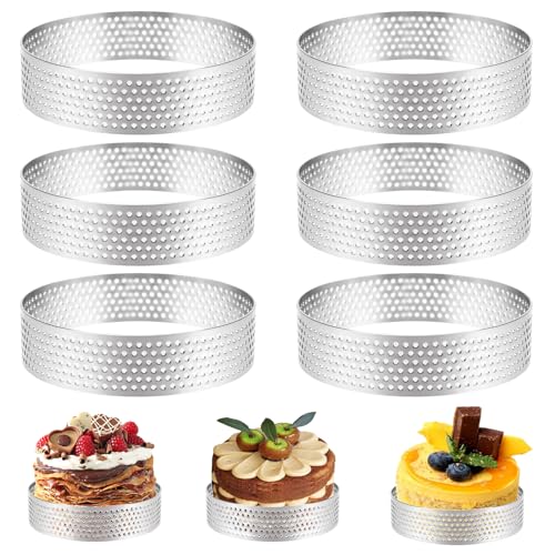 Fantasyon Lot de 6 Anneaux Cercle à Tarte 8 cm en Acier Inoxydable,Cercle a Tarte,Cercles à Tartelette,Cercle Perforé Patisserie,Résistants à la Chaleur...