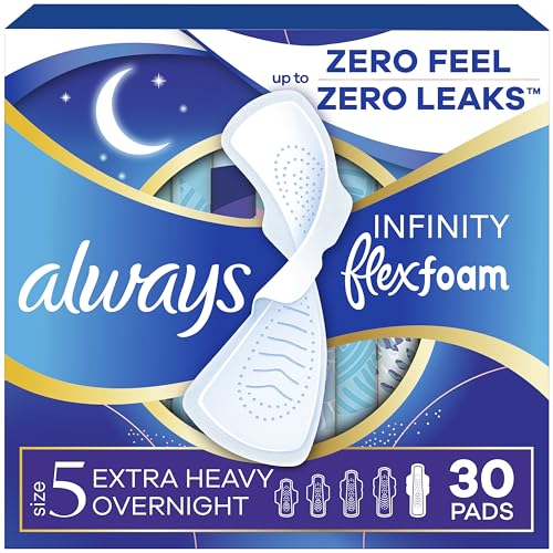 Always Infinity Feminine Pads for Women, Flexfoam Pads with Wings, Size 5, Extra Heavy Overnight...