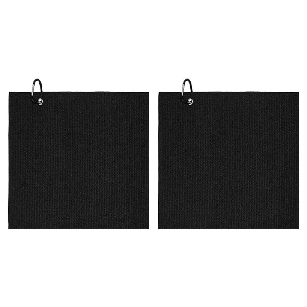 Shinycome 2Pcs Golf Towels Microfiber Merbau Pattern Golf Towel for Men Women Golf Gifts Black Golf Towel with Carabiner Clip
