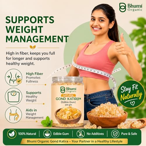 Image of Bhumi Organic Gond Katira (Tragacanth Gum) 300g | Natural Edible Gum for Summer Drinks, Body Cooling Ayurvedic Superfood, Gluten-Free